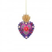 Gisela Graham Purple Carnival Floral Heart with Crown Christmas Tree Decoration