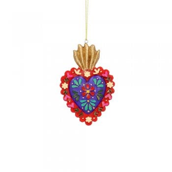 Gisela Graham  Red Carnival Floral Heart with Crown Christmas Tree Decoration