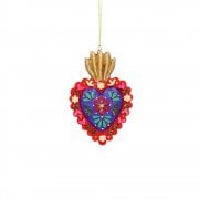 Gisela Graham Red Carnival Floral Heart with Crown Christmas Tree Decoration
