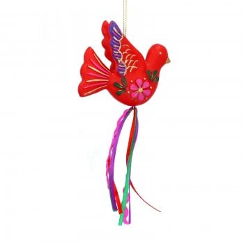 Gisela Graham  Red Floral Bird with Ribbons Christmas Tree Decoration