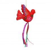 Gisela Graham Red Floral Bird with Ribbons Christmas Tree Decoration
