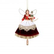 Gisela Graham Red Velvet Resin Ballerina with Nutcracker Christmas Tree Decoration