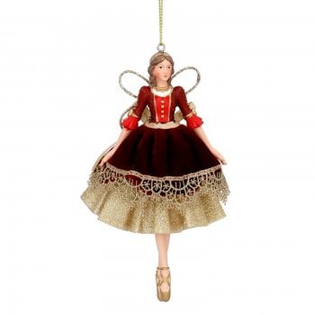 Gisela Graham  Red Velvet Resin Nutcracker Ballerina Christmas Tree Decoration