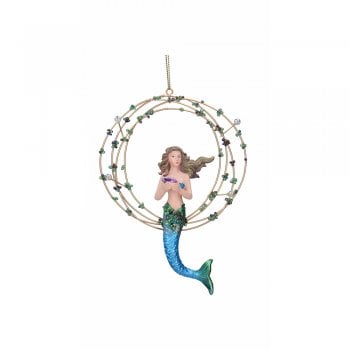 Gisela Graham  Resin 'Atlantis' Mermaid in Gold Ring (Blue) Christmas Tree Decoration
