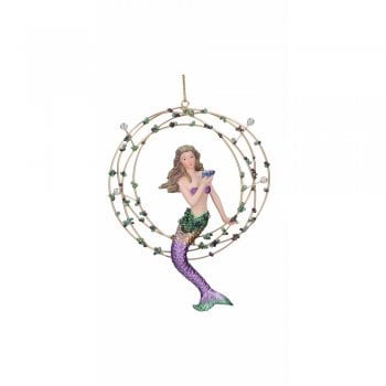 Gisela Graham  Resin 'Atlantis' Mermaid in Gold Ring (Purple) Christmas Tree Decoration