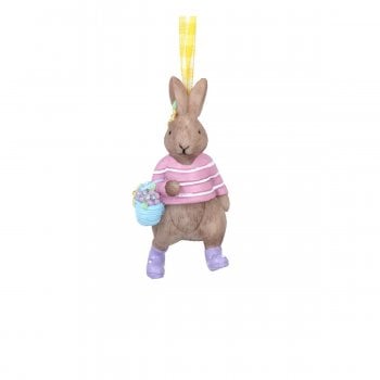 Gisela Graham  Resin Bunny wearing a Pink Jumper Hanging Spring Decoration