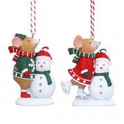 Gisela Graham Resin Holly and Alfie Mouse Building a Snowman Christmas Tree Decorations