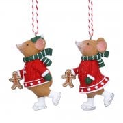 Gisela Graham Resin Holly and Alfie Mouse Skating Christmas Tree Decorations