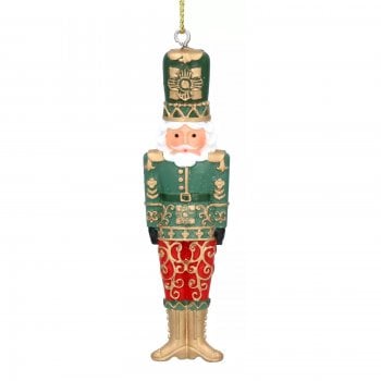 Gisela Graham  Resin Nutcracker Soldier with Green Jacket Christmas Tree Decoration