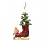 Gisela Graham Resin Robin with an Ice Skating Boot (Snow) Christmas Tree Decoration