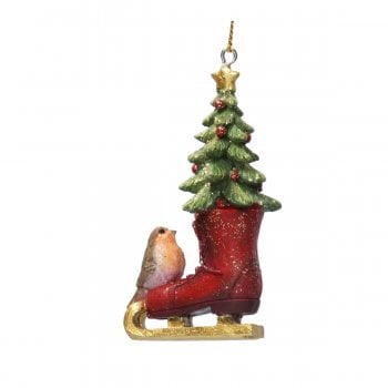 Gisela Graham  Resin Robin with an Ice Skating Boot (Star) Christmas Tree Decoration