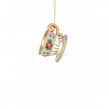 Gisela Graham  Resin Teacup and Saucer (Green) Christmas Tree Decoration