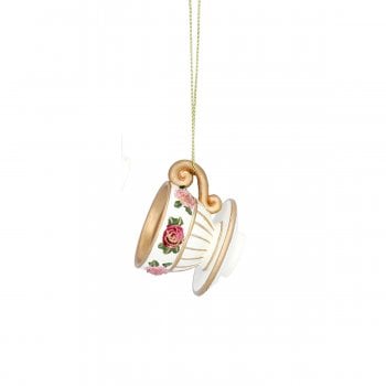 Gisela Graham  Resin Teacup and Saucer (White) Christmas Tree Decoration