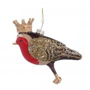 Gisela Graham Robin wearing Crown Christmas Tree Decoration