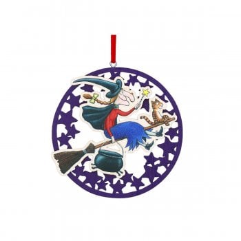 Gisela Graham  Room on the Broom (cat front) Wooden Fretwork Disc Decoration