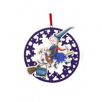 Gisela Graham  Room on the Broom (dog cat) Wooden Fretwork Disc Decoration