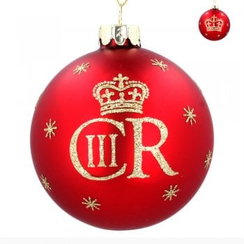 Gisela Graham  Royal Red Glass CIIIR Charles III Christmas Tree Decoration