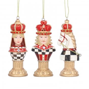 Gisela Graham  Set of 3 Checker Chess Pieces Resin Christmas Tree Decoration