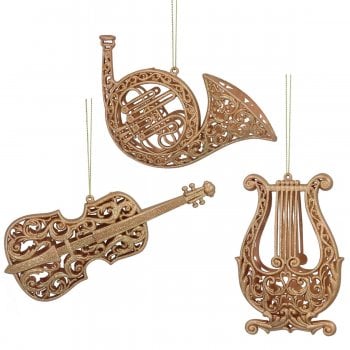 Gisela Graham  Set of 3 Matt Gold Acrylic Instruments Christmas Tree Decoration