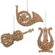Gisela Graham Set of 3 Matt Gold Acrylic Instruments Christmas Tree Decoration