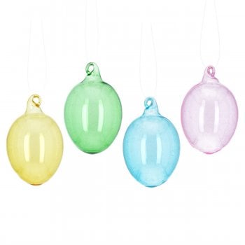 Gisela Graham  Set of Four Assorted Pastel Coloured Glass Eggs Spring Decoration