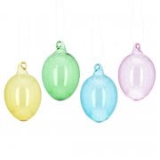 Gisela Graham Set of Four Assorted Pastel Coloured Glass Eggs Spring Decoration
