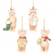 Gisela Graham Set of Four Christmas Mice Resin Christmas Tree Decoration