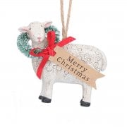 Gisela Graham Sheep with Merry Christmas Wreath Christmas Tree Decoration