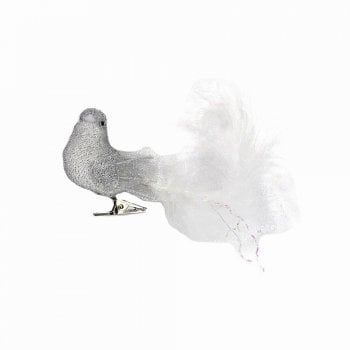 Gisela Graham  Silver Glitter Bird on a clip Christmas Tree Decoration