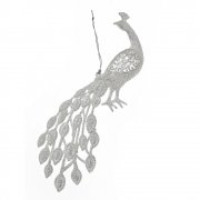 Gisela Graham Silver Glitter Peacock Christmas Tree Decoration