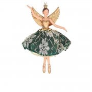 Gisela Graham Small Green & Gold Velvet & Lace Fairy (arms out)  Christmas Tree Decoration