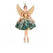 Gisela Graham Small Green & Gold Velvet & Lace Fairy (arms side) Christmas Tree Decoration