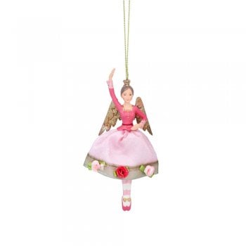 Gisela Graham  Small Rose Ball Fairy (Arm Up) Christmas Tree Decoration