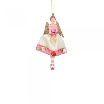 Gisela Graham  Small Rose Ball Fairy (Cream Skirt) Christmas Tree Decoration