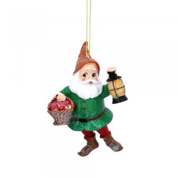 Gisela Graham  Snow White Dwarf with Green Coat (Basket) Painted Resin Christmas Tree Decoration