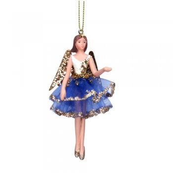 Gisela Graham  Starlight Cream Blue Gold Fairy (cream top) Christmas Tree Decoration