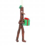 Gisela Graham Stick Man holding a Present Resin Christmas Tree Decoration