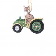 Gisela Graham Tabby Cat with a Green Tractor Christmas Tree Decoration