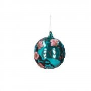 Gisela Graham Teal Embroidered Applique Bauble Christmas Tree Decoration