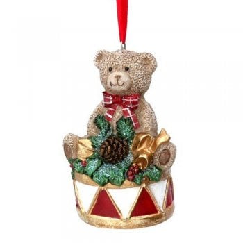 Gisela Graham  Teddy Sitting on a Drum Christmas Tree Decoration