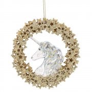 Gisela Graham Unicorn Head in a Wooden Wreath of Stars Christmas Tree Decoration