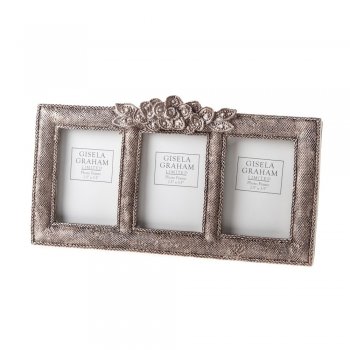 Gisela Graham  Vintage Chic Antique Silver Rose Triple Photo Frame