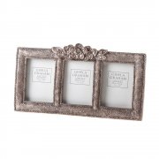 Gisela Graham Vintage Chic Antique Silver Rose Triple Photo Frame