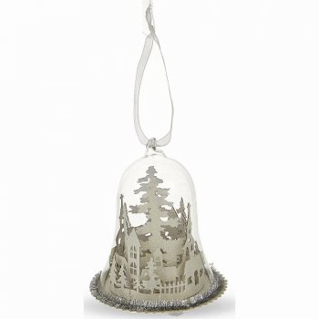 Gisela Graham  White Glitter LED Winter Scene Glass Dome Christmas Tree Decoration