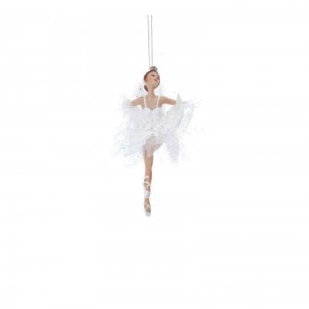 Gisela Graham  White Iridescent Ballerina (Leaning) Christmas Tree Decoration