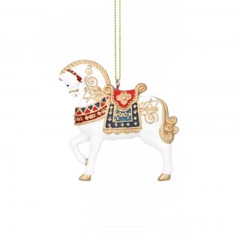 Gisela Graham  White Nutcracker Horse with Blue Saddle Christmas Tree Decoration