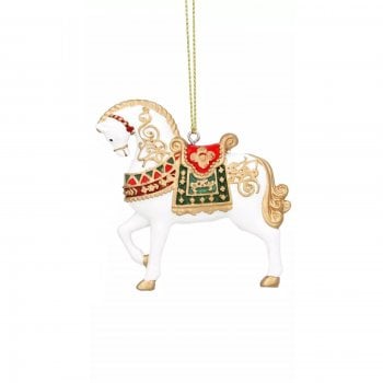 Gisela Graham  White Nutcracker Horse with Green Saddle Christmas Tree Decoration