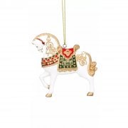Gisela Graham White Nutcracker Horse with Green Saddle Christmas Tree Decoration