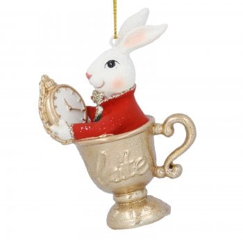 Gisela Graham  White Rabbit in a Teacup Resin Christmas Tree Decoration