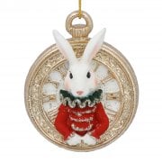 Gisela Graham White Rabbit on a Pocket Watch Resin Christmas Tree Decoration